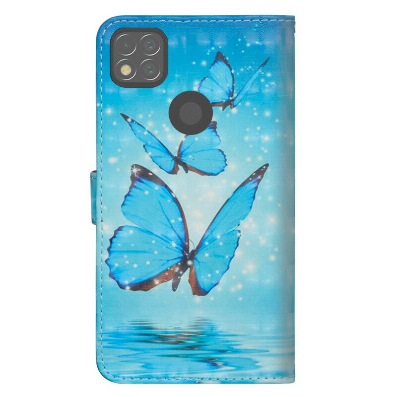 Flip Case voor Xiaomi Redmi 9C Vliegende Blauwe Vlinders