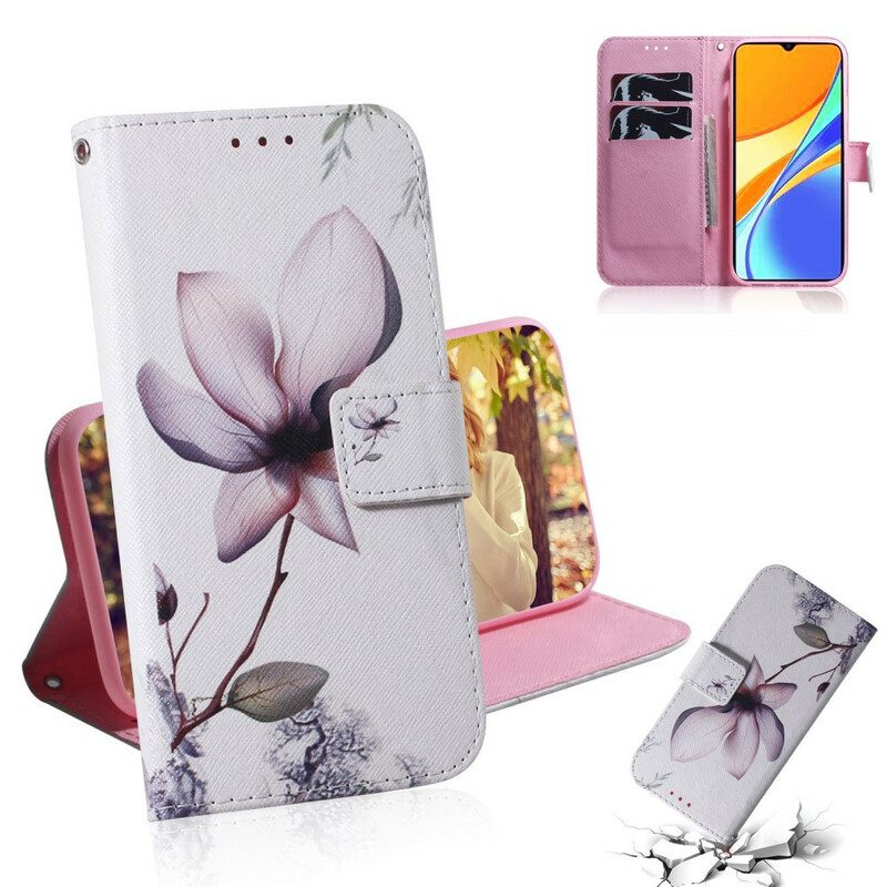 Folio-hoesje voor Xiaomi Redmi 9C Bloem Stoffig Roze