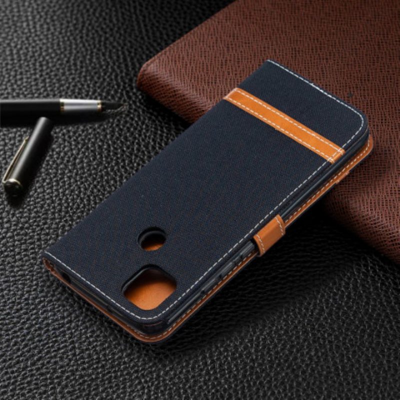 Folio-hoesje voor Xiaomi Redmi 9C Met Ketting Band Van Stof En Leereffect