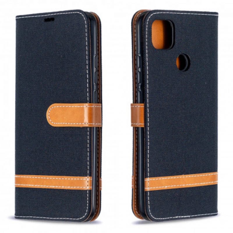 Folio-hoesje voor Xiaomi Redmi 9C Met Ketting Band Van Stof En Leereffect