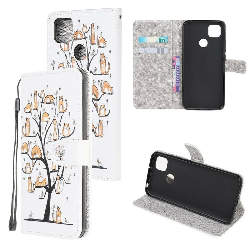 Folio-hoesje voor Xiaomi Redmi 9C Met Ketting Funky Cats Met Riem