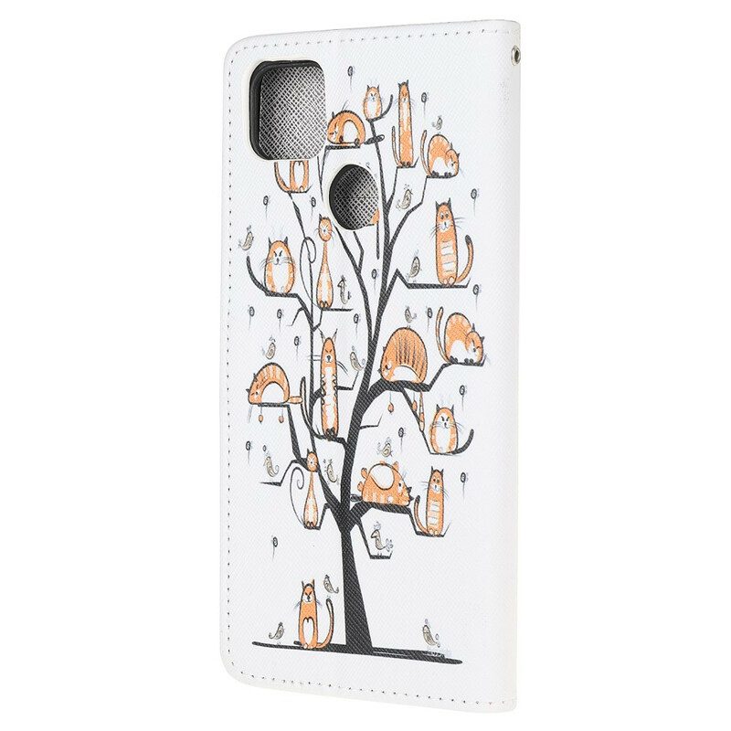 Folio-hoesje voor Xiaomi Redmi 9C Met Ketting Funky Cats Met Riem