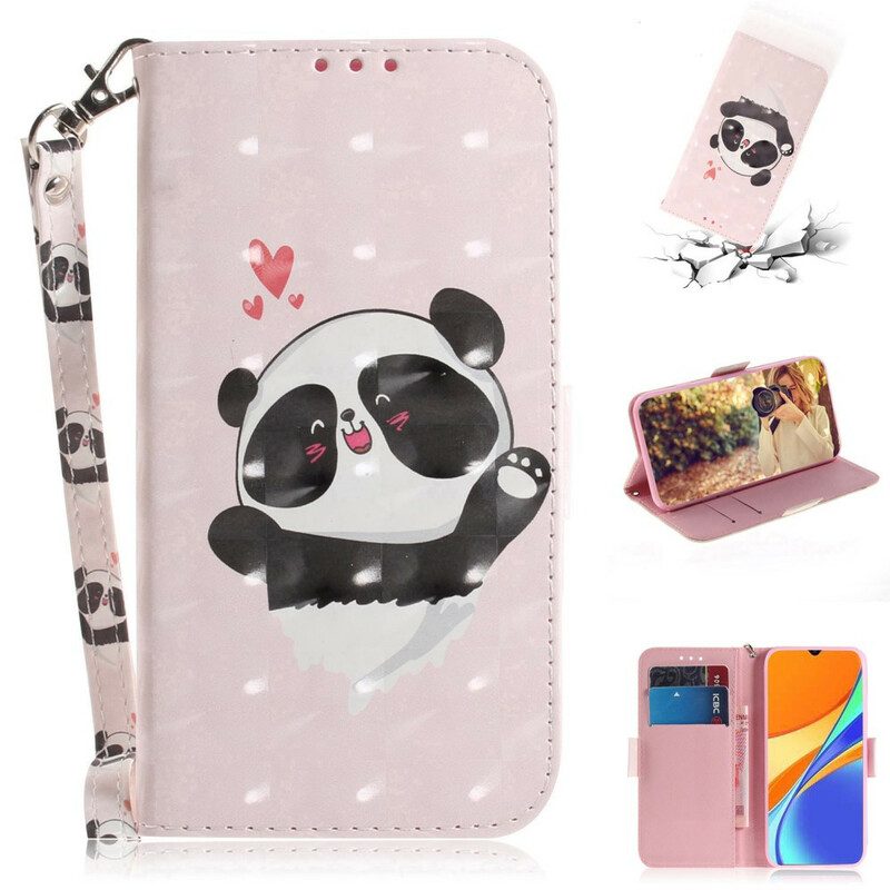 Folio-hoesje voor Xiaomi Redmi 9C Met Ketting Panda Love Met Sleutelkoord