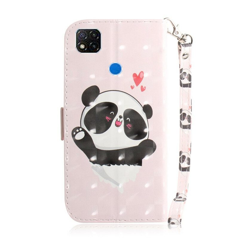 Folio-hoesje voor Xiaomi Redmi 9C Met Ketting Panda Love Met Sleutelkoord