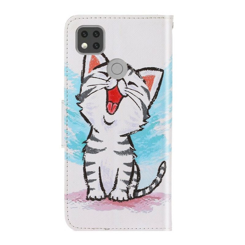 Folio-hoesje voor Xiaomi Redmi 9C Met Ketting Strappy Kleur Kitten