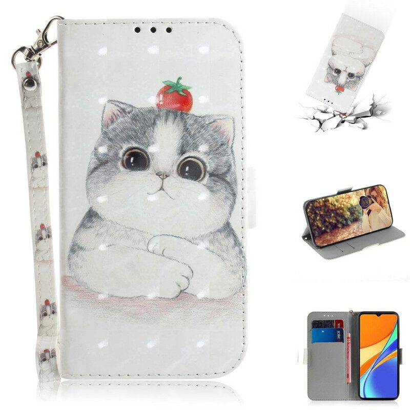 Folio-hoesje voor Xiaomi Redmi 9C Met Ketting Tomaat Op De Kat Met Een Riempje