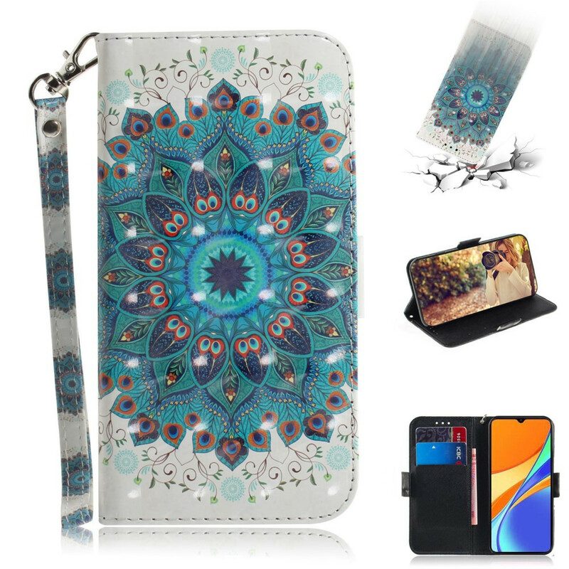 Leren Hoesje voor Xiaomi Redmi 9C Met Ketting Meesterlijke Mandala Met Riem