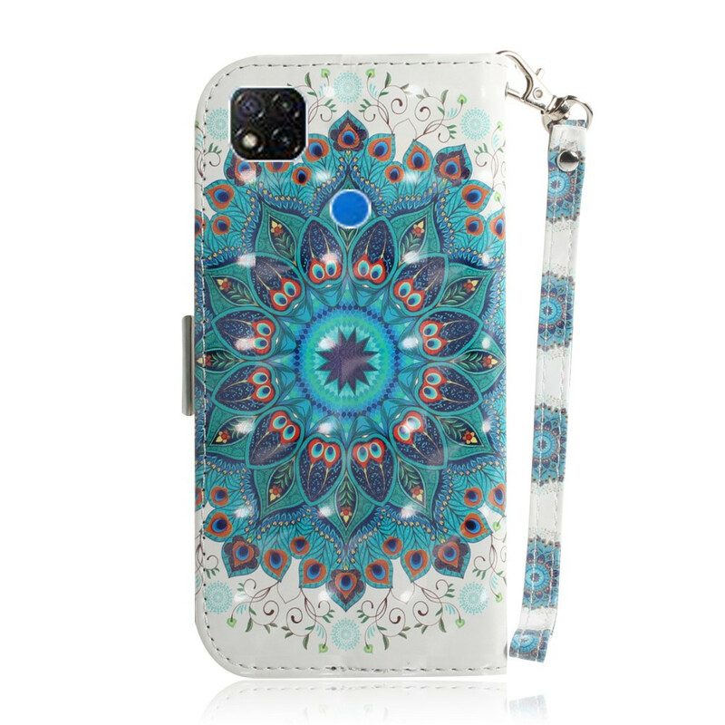 Leren Hoesje voor Xiaomi Redmi 9C Met Ketting Meesterlijke Mandala Met Riem