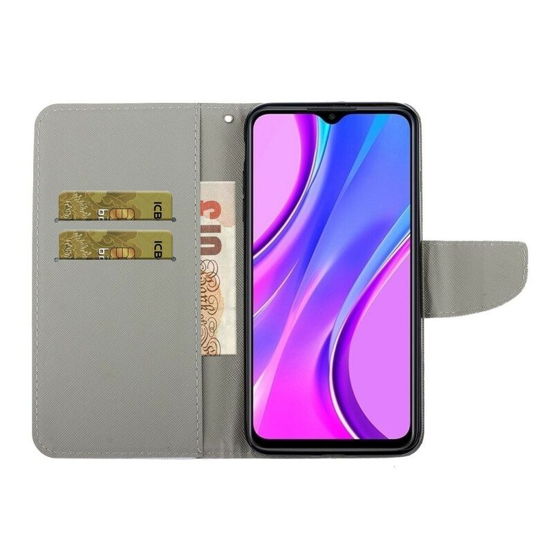 Leren Hoesje voor Xiaomi Redmi 9C Met Ketting String Madeliefjes