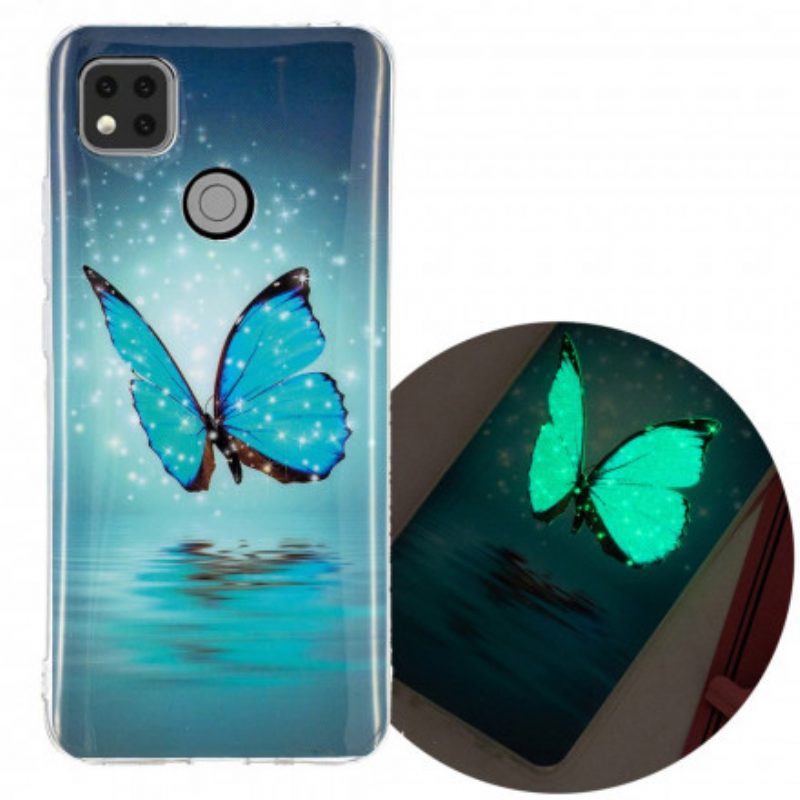 Telefoonhoesje voor Xiaomi Redmi 9C Fluorescerende Blauwe Vlinder