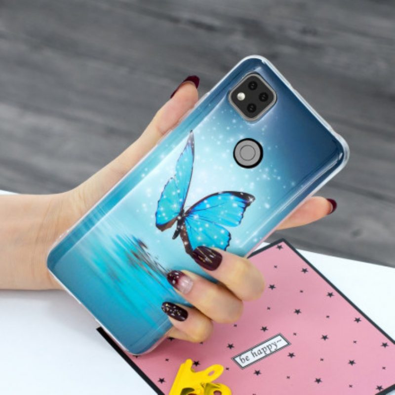 Telefoonhoesje voor Xiaomi Redmi 9C Fluorescerende Blauwe Vlinder