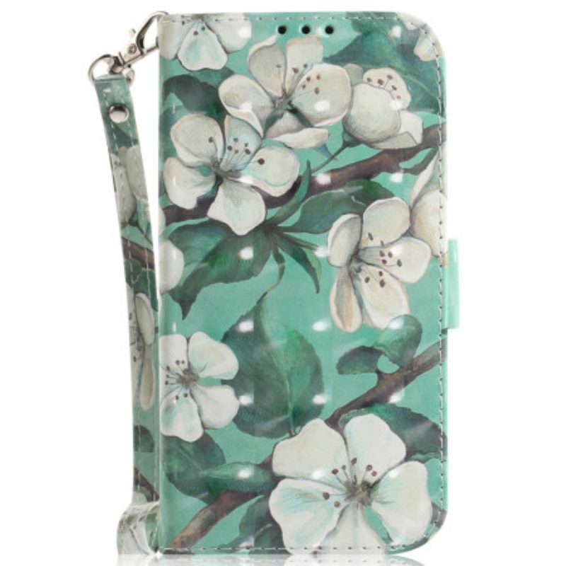 Flip Case Leren Realme 12 Pro / 12 Pro Plus Aquarelbloemen Met Riempje