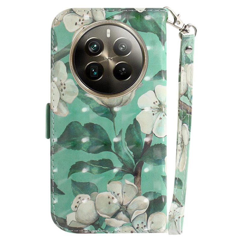 Flip Case Leren Realme 12 Pro / 12 Pro Plus Aquarelbloemen Met Riempje