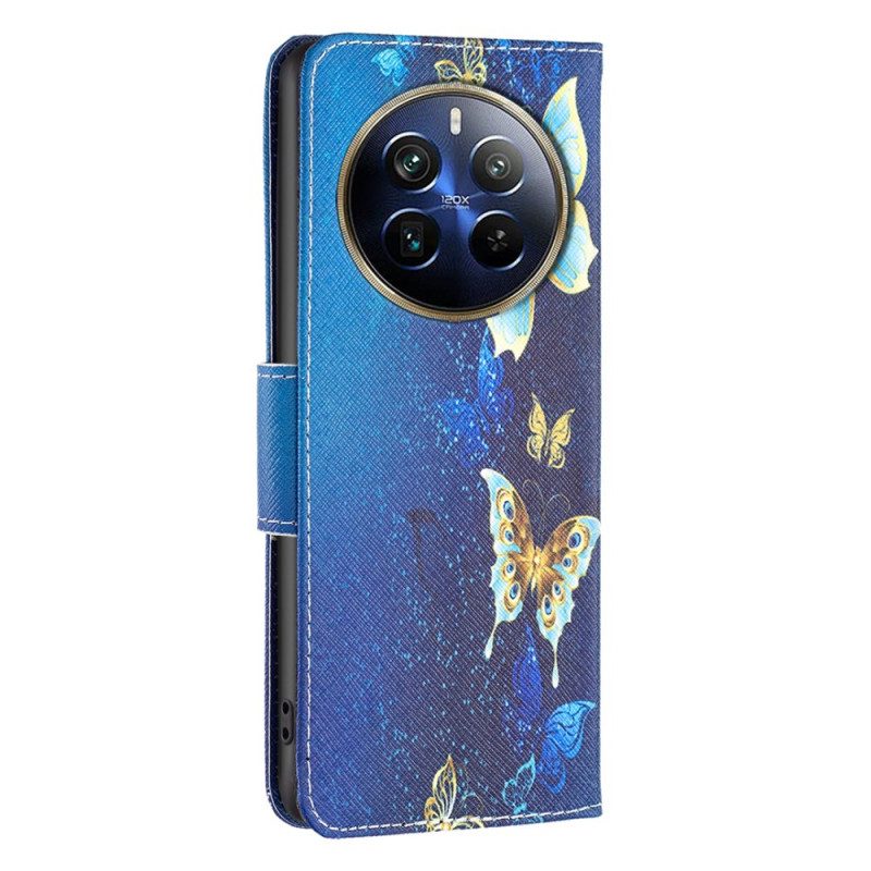 Leren Hoesje Realme 12 Pro / 12 Pro Plus Gouden Vlinders Bescherming Hoesje