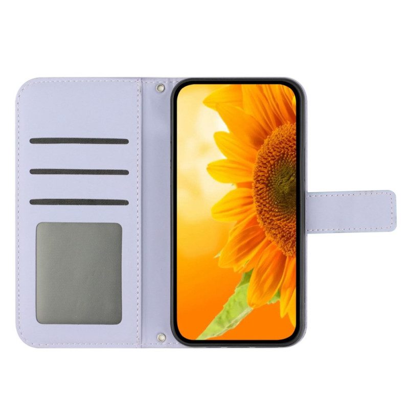 Leren Hoesje Realme 12 Pro / 12 Pro Plus Zonnebloemprint Met Schouderband Bescherming Hoesje