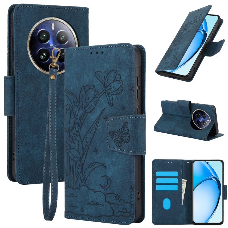 Leren Hoesje Voor Realme 12 Pro / 12 Pro Plus Bandje Met Bloemenprint