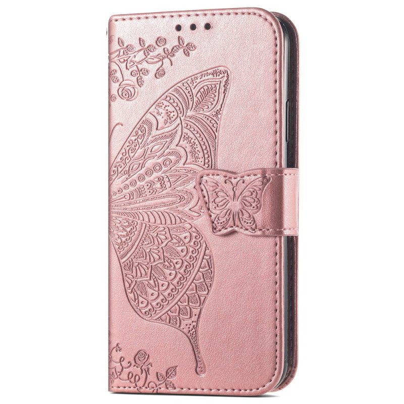 Leren Hoesje Voor Realme 12 Pro / 12 Pro Plus Barok Vlinder Met Riem