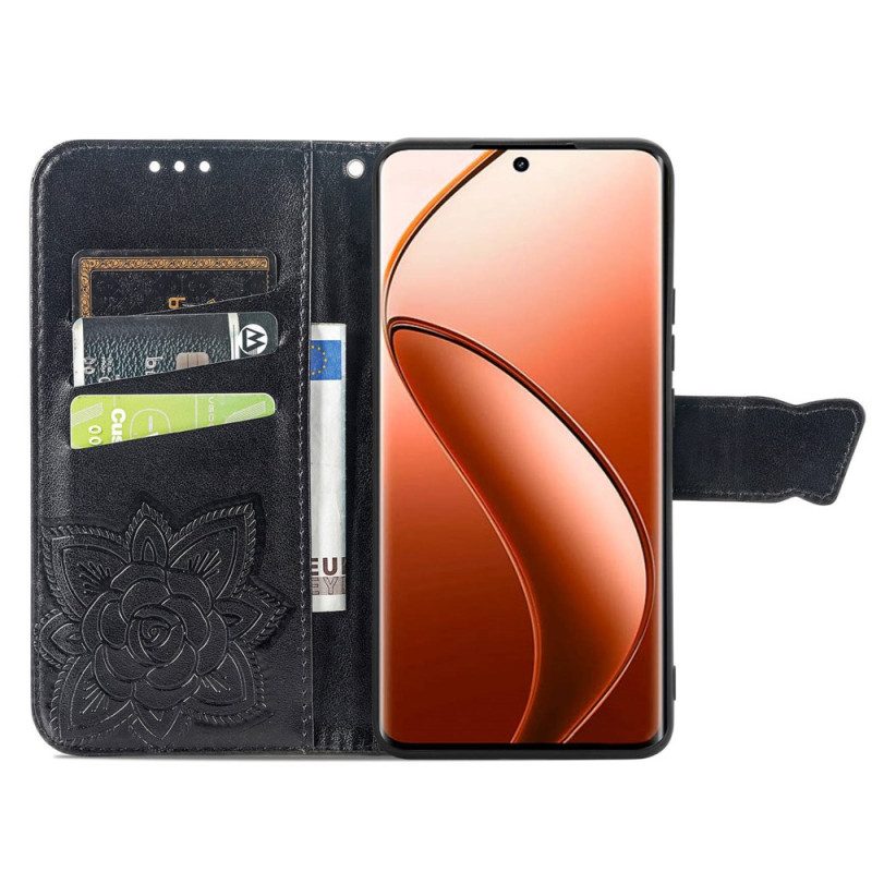 Leren Hoesje Voor Realme 12 Pro / 12 Pro Plus Barok Vlinder Met Riem