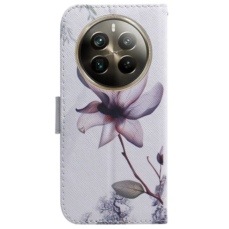 Leren Hoesje Voor Realme 12 Pro / 12 Pro Plus Roze Bloem