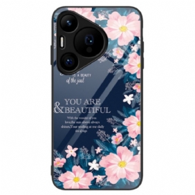 Hoesje Huawei Pura 70 Roze Bloemen Van Gehard Glas Bescherming Hoesje