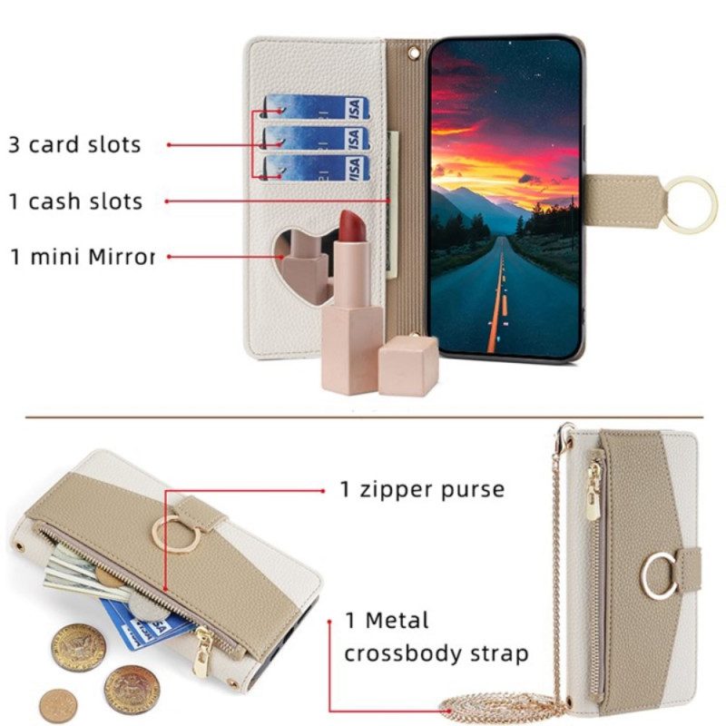 Leren Hoesje Huawei Pura 70 Spiegel En Ketting Bescherming Hoesje