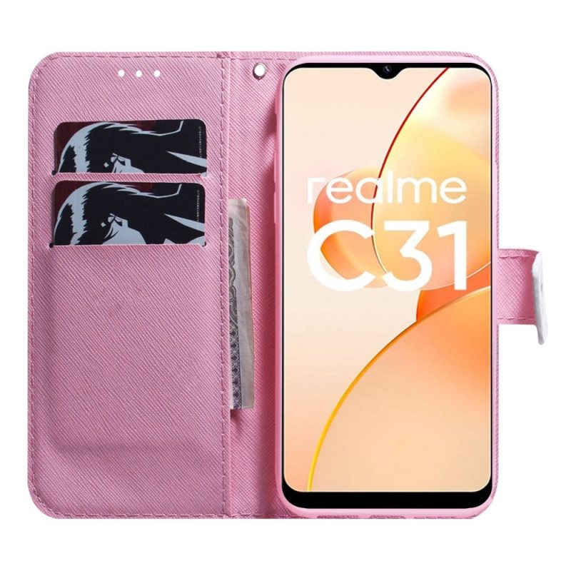 Folio-hoesje voor Realme C31 Roze Bloem