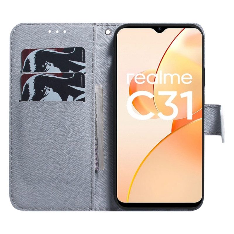 Leren Hoesje voor Realme C31 Wolven Hoofd