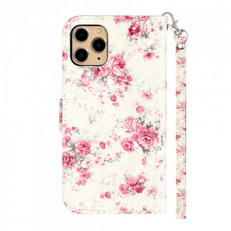 Folio-hoesje voor iPhone 11 Pro Max Met Ketting Band Lichtvlek Bloemen