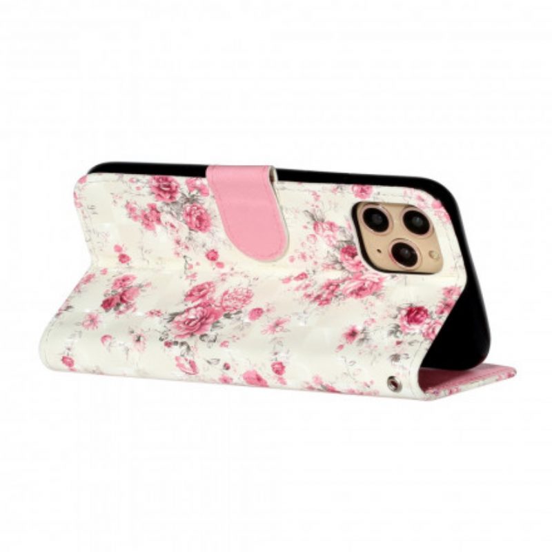 Folio-hoesje voor iPhone 11 Pro Max Met Ketting Band Lichtvlek Bloemen