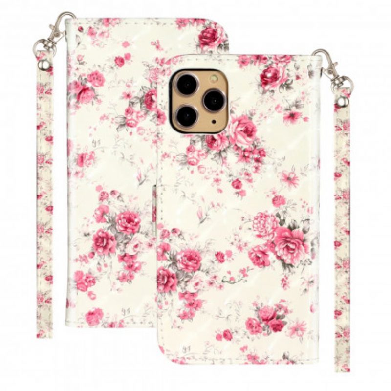 Folio-hoesje voor iPhone 11 Pro Max Met Ketting Band Lichtvlek Bloemen