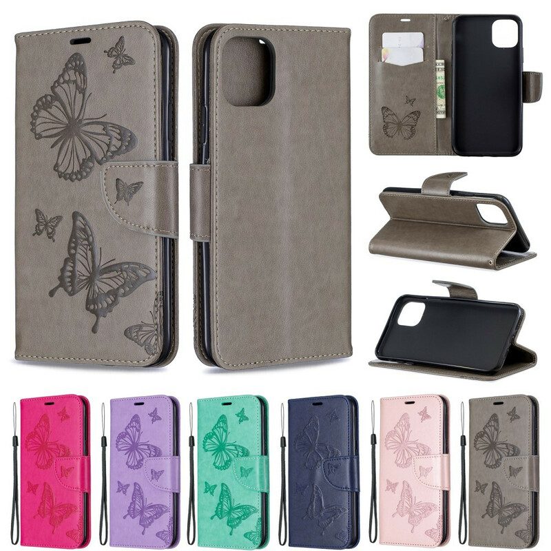 Folio-hoesje voor iPhone 11 Pro Max Met Ketting Vlinders Bedrukte Strappy