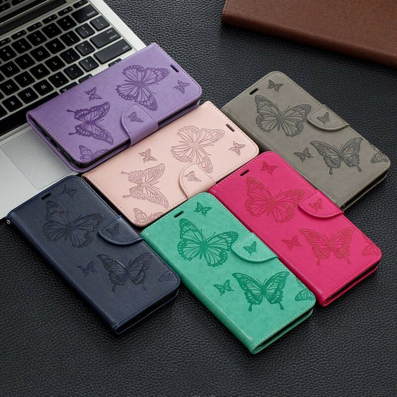 Folio-hoesje voor iPhone 11 Pro Max Met Ketting Vlinders Bedrukte Strappy