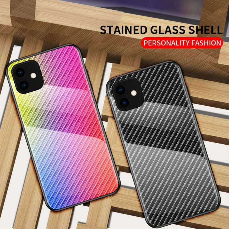 Hoesje voor iPhone 11 Pro Max Koolstofvezel Gehard Glas