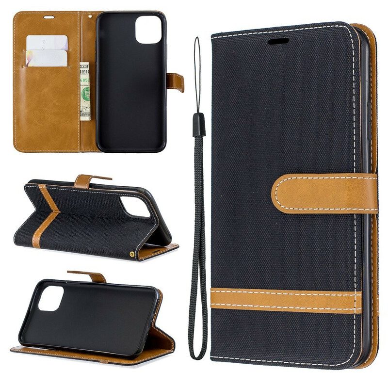 Leren Hoesje voor iPhone 11 Pro Max Met Ketting Band Van Stof En Leereffect