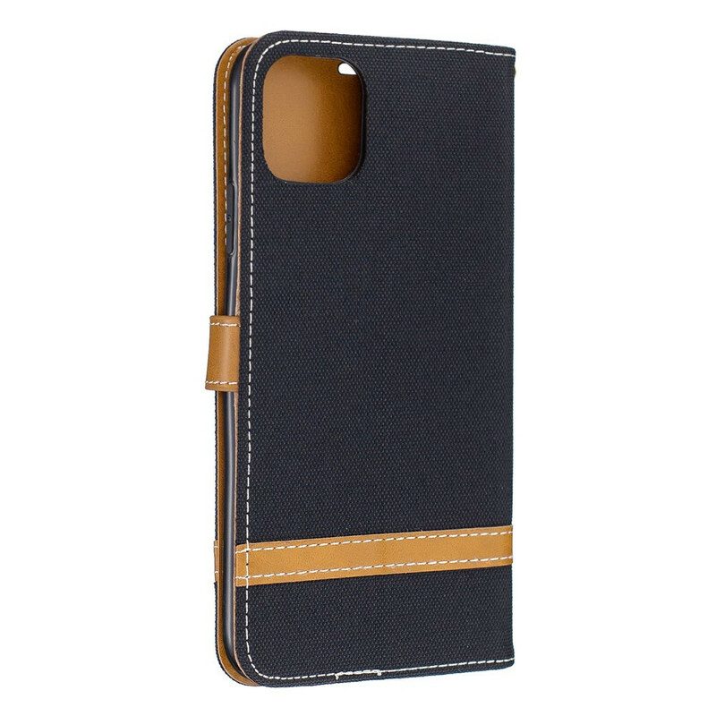 Leren Hoesje voor iPhone 11 Pro Max Met Ketting Band Van Stof En Leereffect