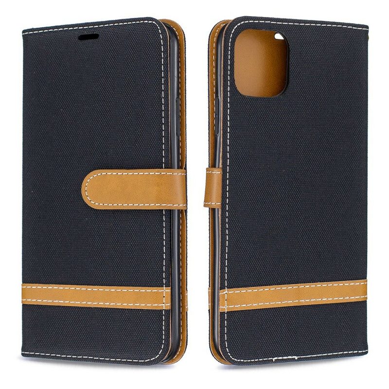 Leren Hoesje voor iPhone 11 Pro Max Met Ketting Band Van Stof En Leereffect