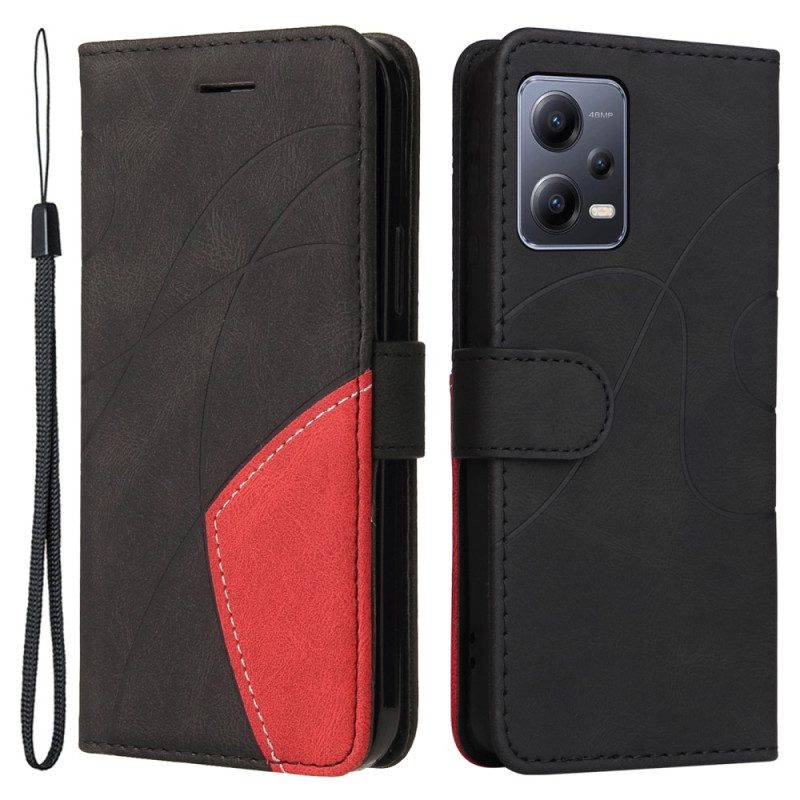 Flip Case voor Xiaomi Redmi Note 12 5G Met Ketting Tweekleurige Riem