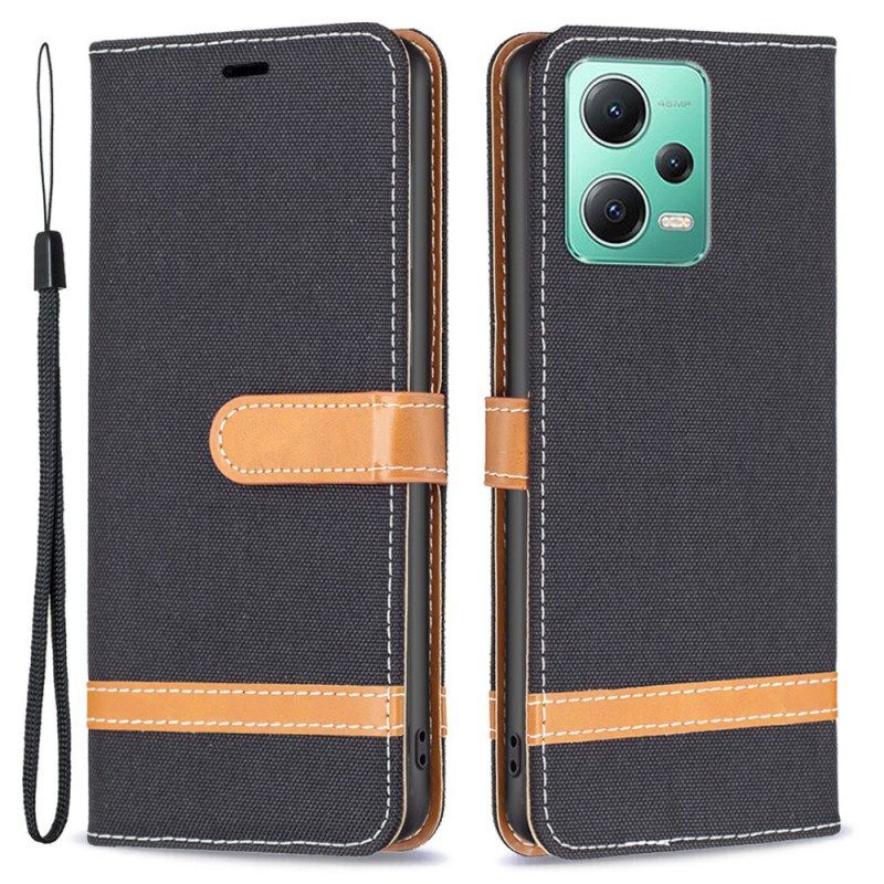 Folio-hoesje voor Xiaomi Redmi Note 12 5G Met Ketting Band Van Stof En Leereffect