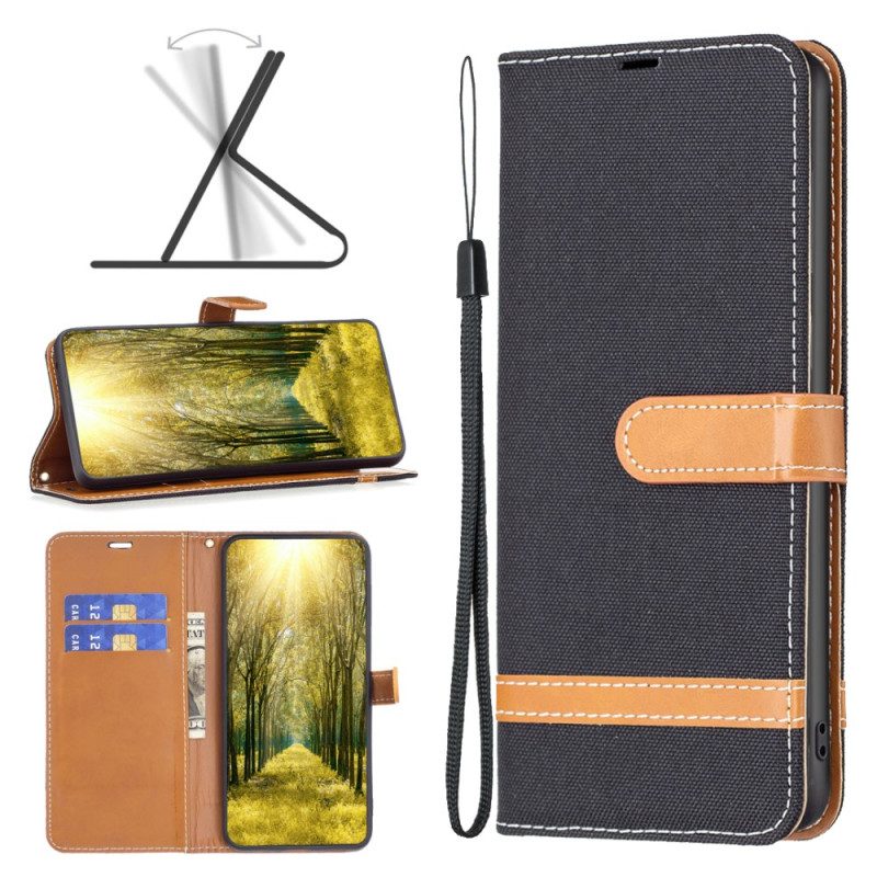 Folio-hoesje voor Xiaomi Redmi Note 12 5G Met Ketting Band Van Stof En Leereffect