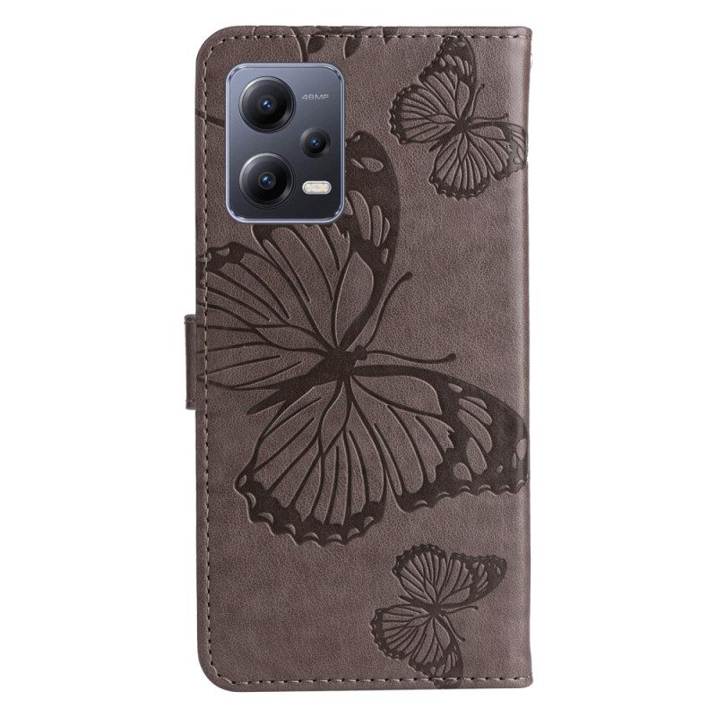 Folio-hoesje voor Xiaomi Redmi Note 12 5G Met Ketting Gigantische Riemvlinders