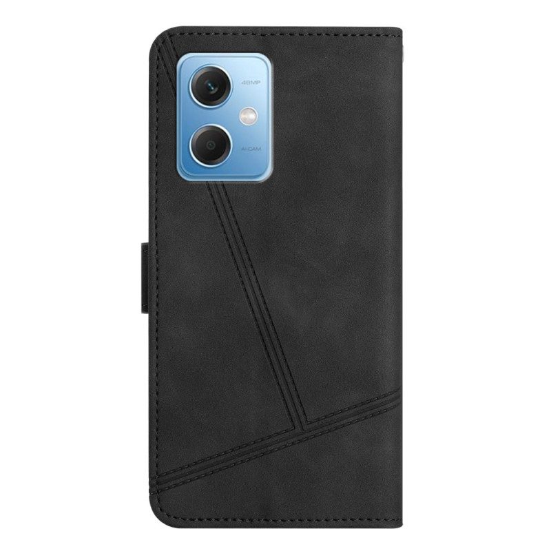 Folio-hoesje voor Xiaomi Redmi Note 12 5G Met Ketting Strappy Geometrische Lederen Stijl