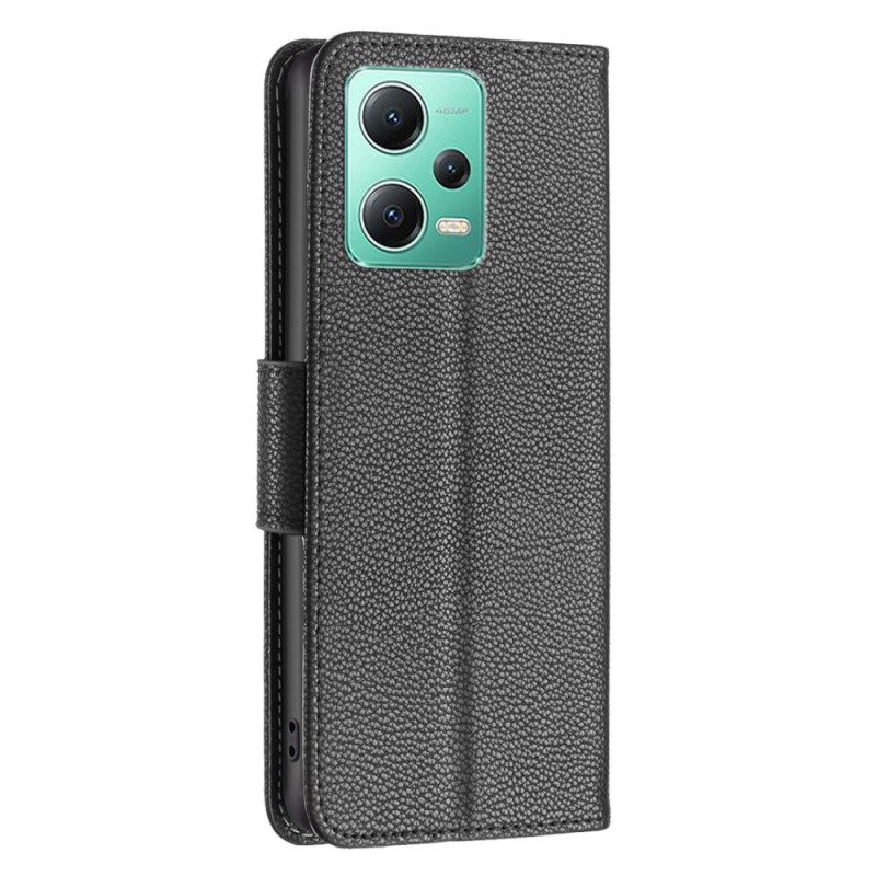 Leren Hoesje voor Xiaomi Redmi Note 12 5G Lychee Schuine Sluiting