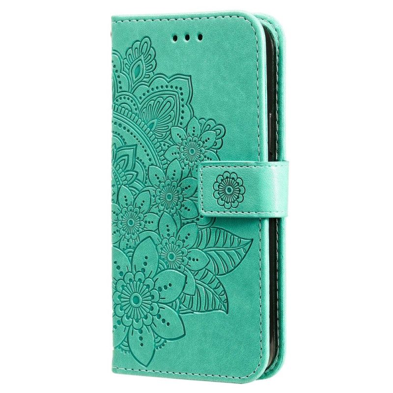 Leren Hoesje voor Xiaomi Redmi Note 12 5G Met Ketting Riem Bloem Mandala