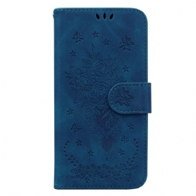 Leren Hoesje voor Xiaomi Redmi Note 12 5G Met Ketting Strappy Rozen En Vlinders