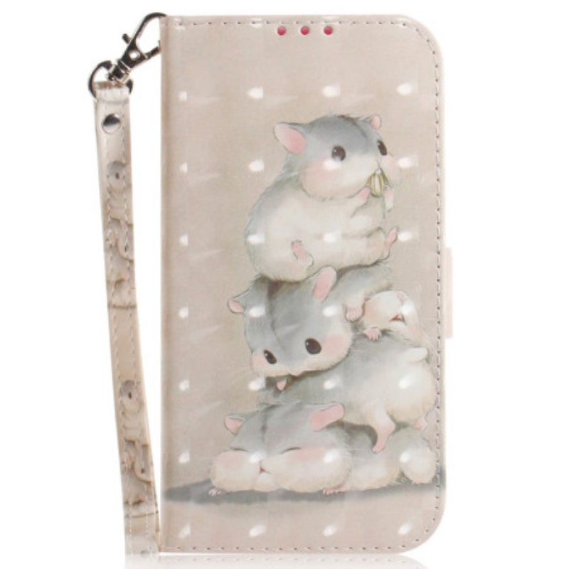 Leren Hoesje voor Xiaomi Redmi Note 12 5G Met Ketting String Eekhoorns