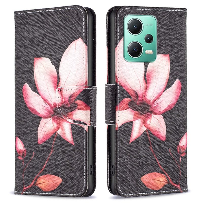 Leren Hoesje voor Xiaomi Redmi Note 12 5G Roze Bloem