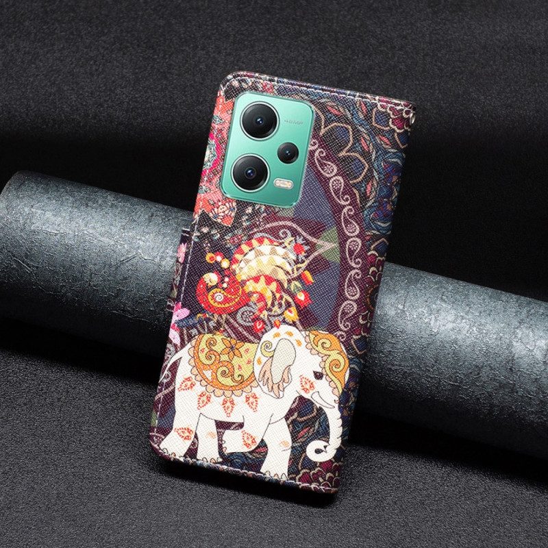 Leren Hoesje voor Xiaomi Redmi Note 12 5G Stammen Olifant