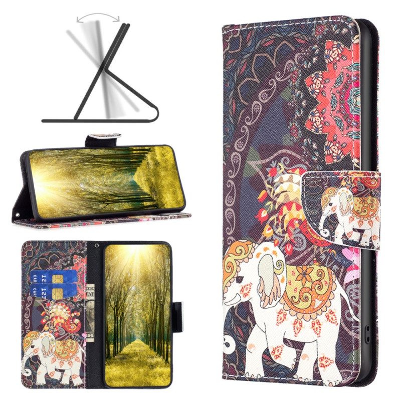 Leren Hoesje voor Xiaomi Redmi Note 12 5G Stammen Olifant