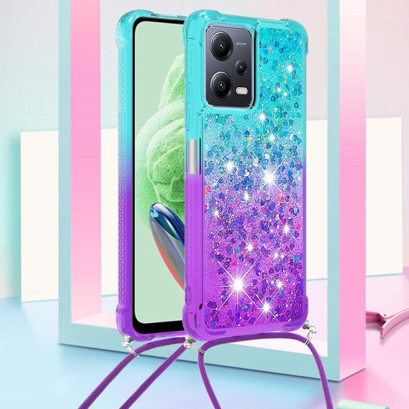 Telefoonhoesje voor Xiaomi Redmi Note 12 5G Met Koord Glitter Siliconen Koord