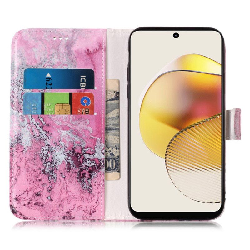 Flip Case voor Moto G73 5G Met Ketting Blauwe Vlinders In Riemvlucht